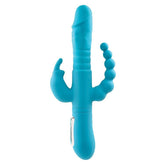 Adam & Eve THRUSTING TRIPLE JOY RABBIT - Teal 25.4 cm USB Rechargeable Rabbit Vibrator with Anal Probe - Mr and Mrs D's